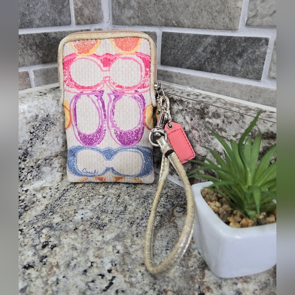 EUC COACH Poppy Collection Orange Green Pink Multicolor Small Wristlet 3.5” x 5" - Picture 4 of 12